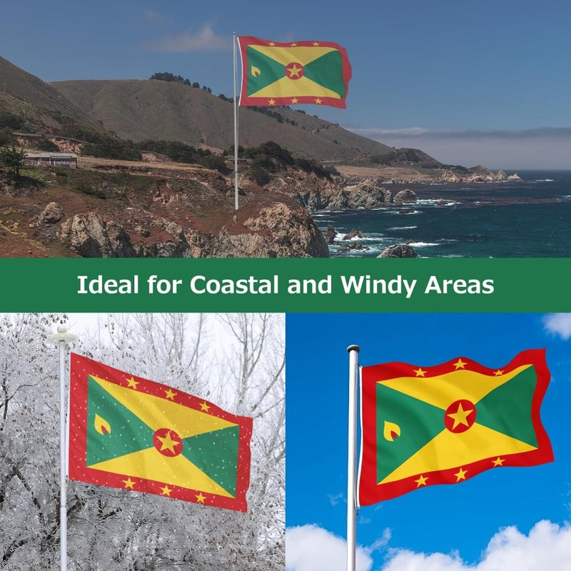 Grenada Grenadian Flag for Outside, 400D Heavy Duty Polyester, Double - Sided Printing, Quadruple Stitched Fly Hem, Fade Resistant, 2 Brass Grommets