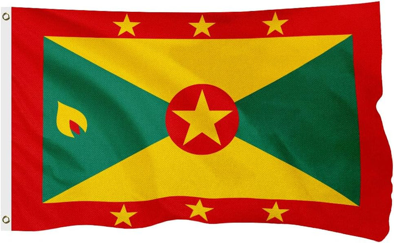 Grenada Grenadian Flag for Outside, 400D Heavy Duty Polyester, Double - Sided Printing, Quadruple Stitched Fly Hem, Fade Resistant, 2 Brass Grommets