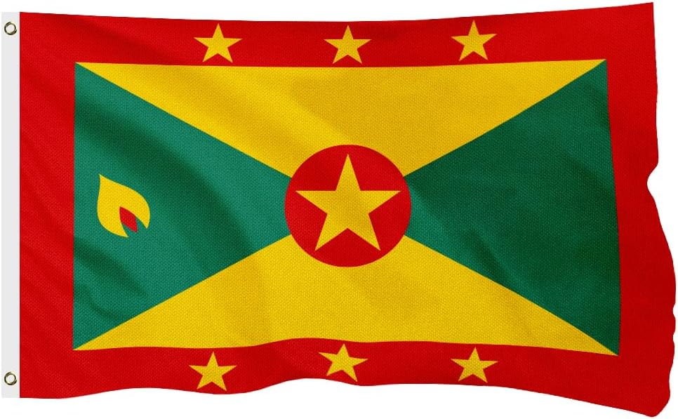 Grenada Grenadian Flag for Outside, 400D Heavy Duty Polyester, Double - Sided Printing, Quadruple Stitched Fly Hem, Fade Resistant, 2 Brass Grommets