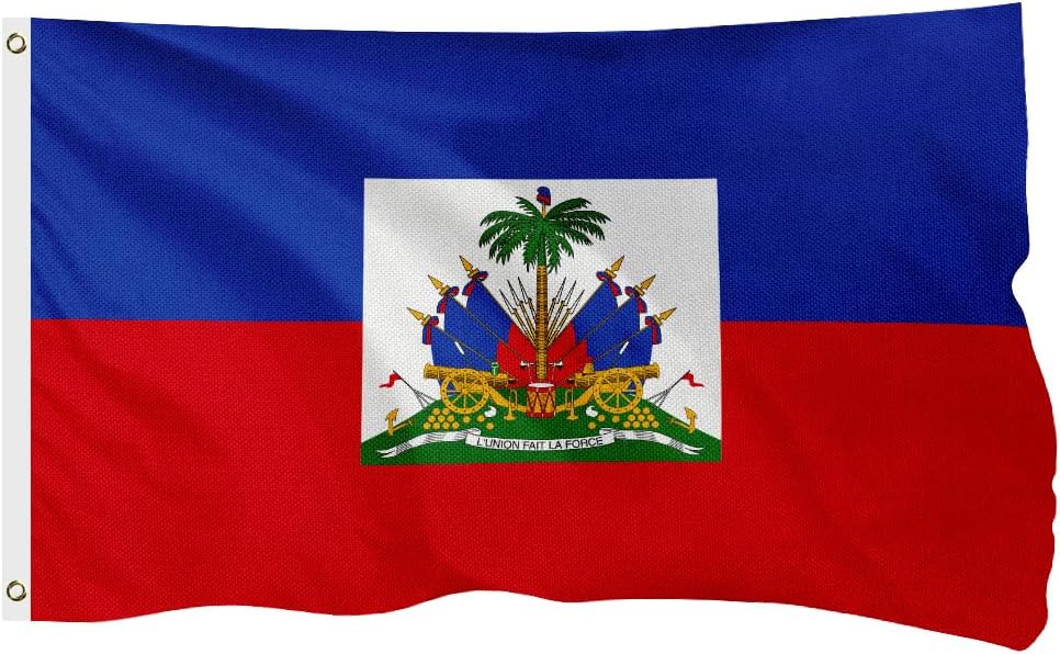 Haiti Haitian Flag for Outside, 400D Heavy Duty Polyester, Double - Sided Printing, Quadruple Stitched Fly Hem, Fade Resistant, 2 Brass Grommets