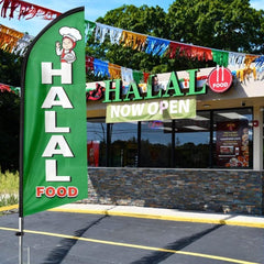 Halal Food sign - 8ft Halal Feather Flag!（Flagpole Not Included） - FSFlag
