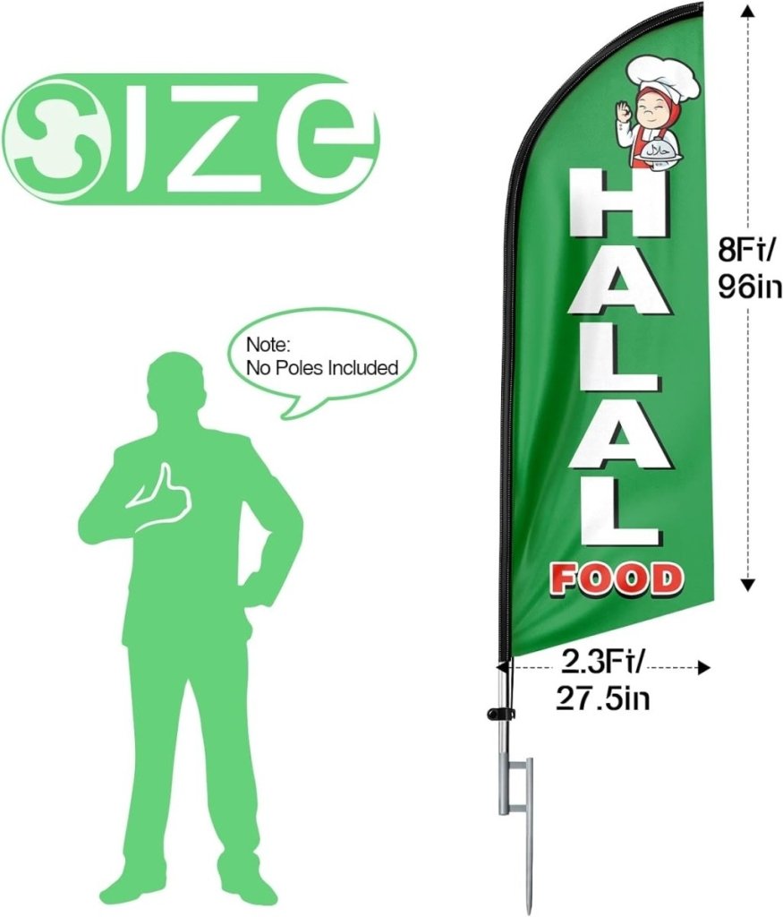 Halal Food sign - 8ft Halal Feather Flag!（Flagpole Not Included） - FSFlag