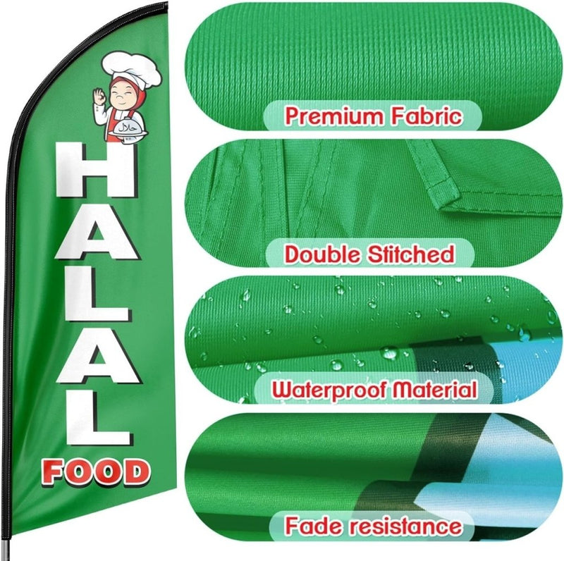 Halal Food sign - 8ft Halal Feather Flag!（Flagpole Not Included） - FSFlag