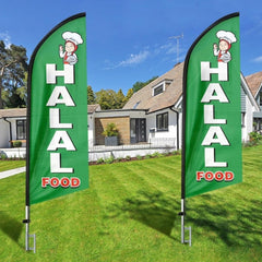 Halal Food sign - 8ft Halal Feather Flag!（Flagpole Not Included） - FSFlag