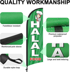 Halal Food Sign Flag Kit - 8ft Halal Food Feather with Pole and Stake - FSFlag