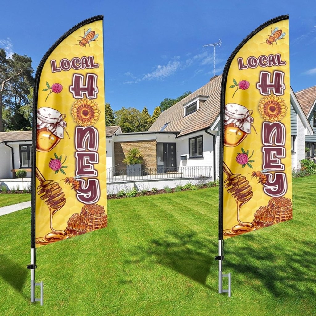 Honey Sign - 8ft Local Honey Feather Flag - Promote Your Local Honey Business!（Flagpole Not Included） - FSFlag