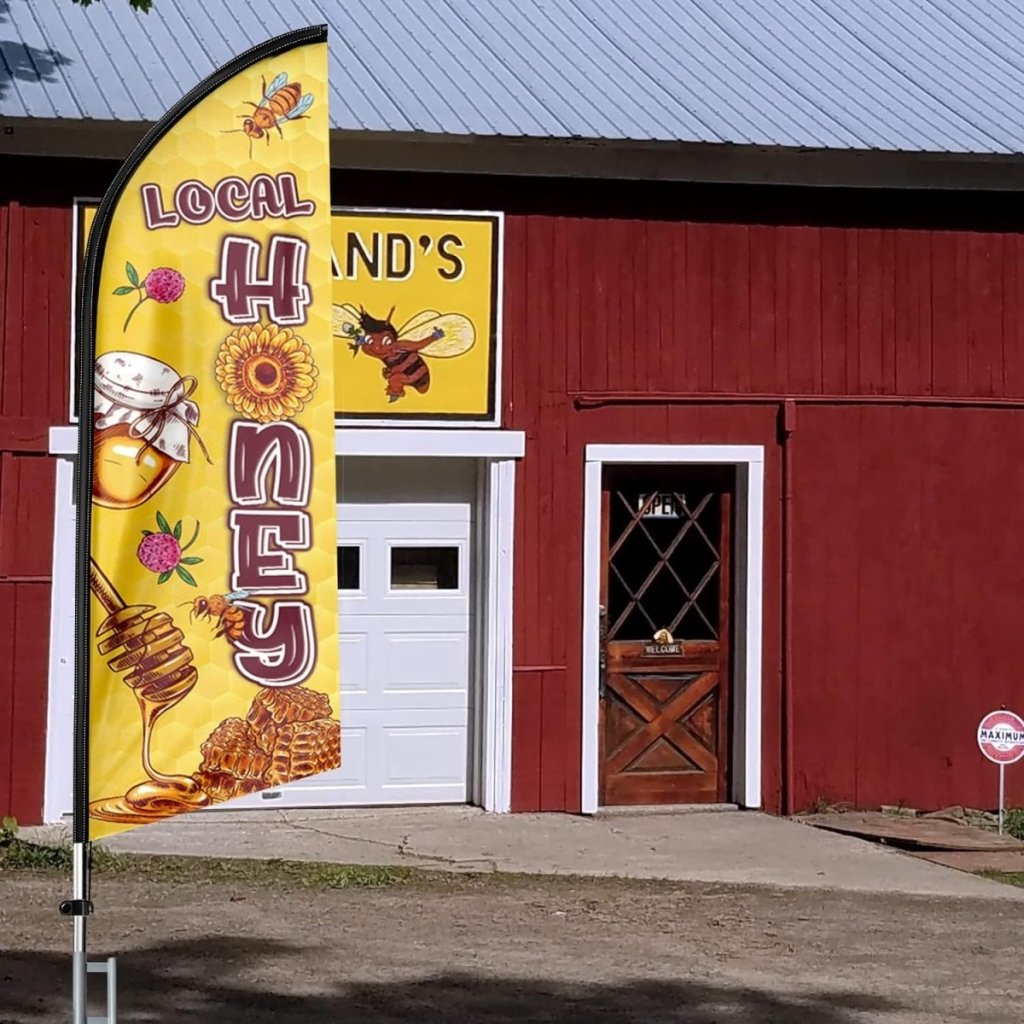 Honey Sign - 8ft Local Honey Feather Flag - Promote Your Local Honey Business!（Flagpole Not Included） - FSFlag