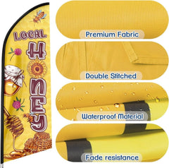 Honey Sign - 8ft Local Honey Feather Flag - Promote Your Local Honey Business!（Flagpole Not Included） - FSFlag
