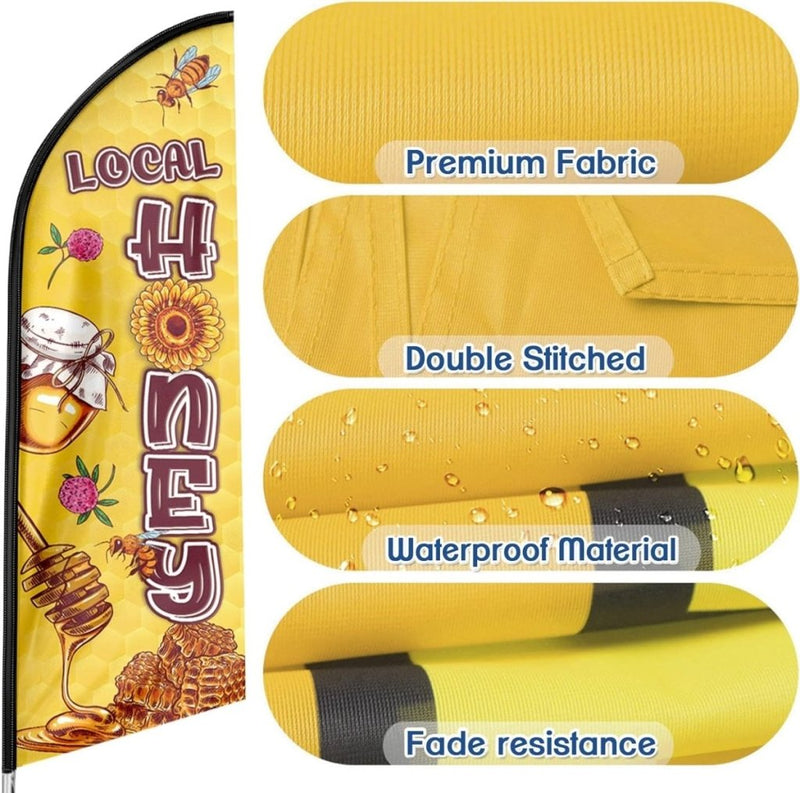 Honey Sign - 8ft Local Honey Feather Flag - Promote Your Local Honey Business!（Flagpole Not Included） - FSFlag