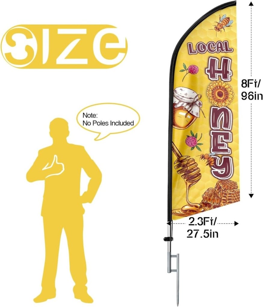Honey Sign - 8ft Local Honey Feather Flag - Promote Your Local Honey Business!（Flagpole Not Included） - FSFlag