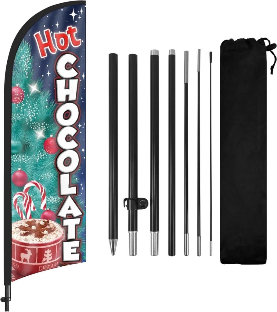 Hot Chocolate Bar Sign - 8ft Hot Chocolate Feather Flag with Pole and Stake - FSFlag