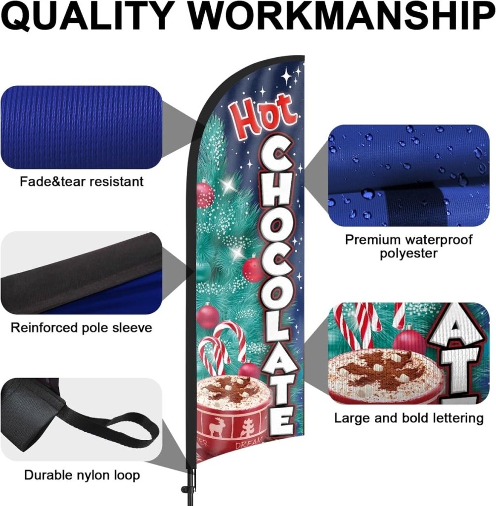 Hot Chocolate Bar Sign - 8ft Hot Chocolate Feather Flag with Pole and Stake - FSFlag