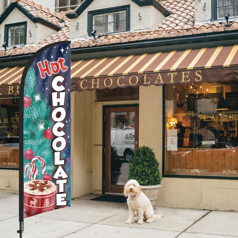 Hot Chocolate Bar Sign - 8ft Hot Chocolate Feather Flag with Pole and Stake - FSFlag