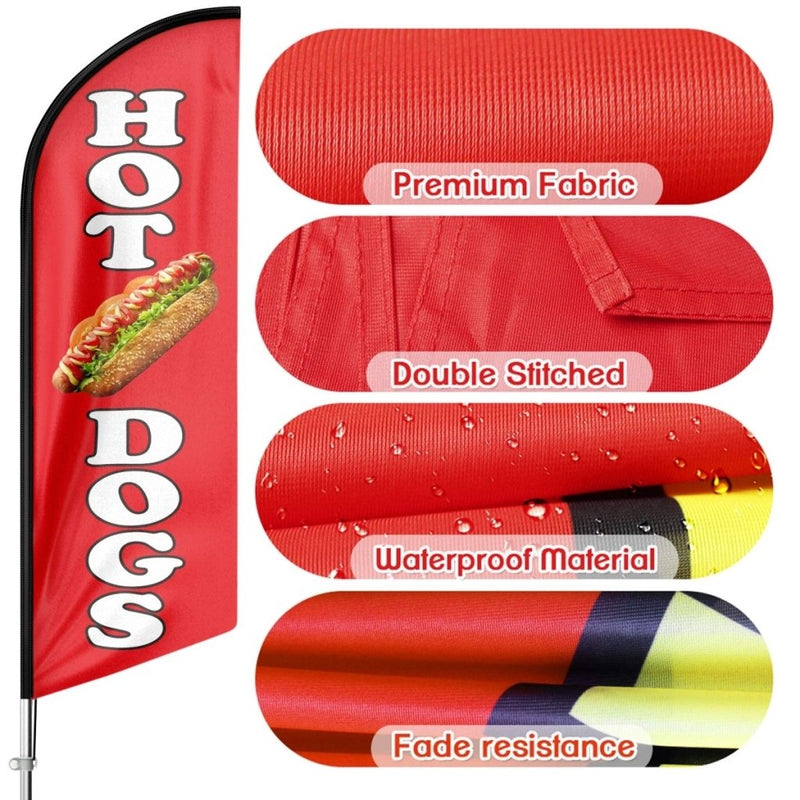 Hot Dog Flags - 11tf Hot Dogs Swooper Flag Food Restaurant Feather Flag Pole Kit - FSFlag