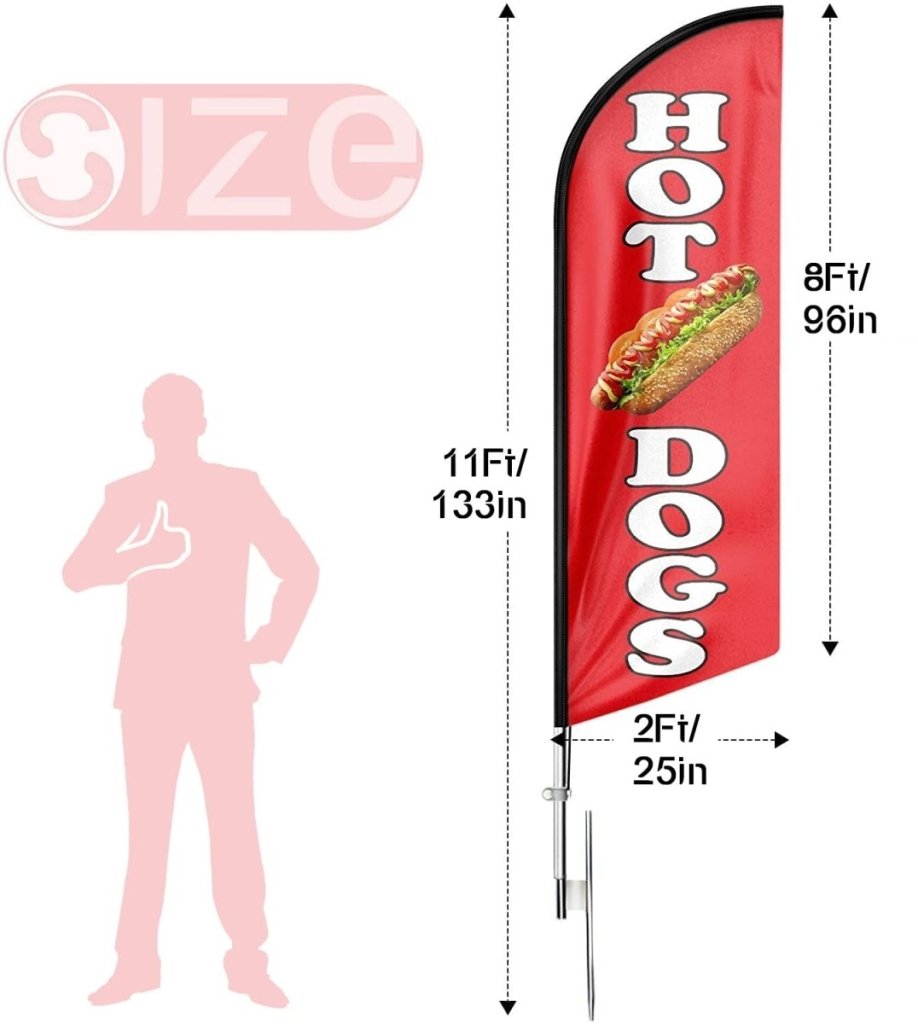 Hot Dog Flags - 11tf Hot Dogs Swooper Flag Food Restaurant Feather Flag Pole Kit - FSFlag