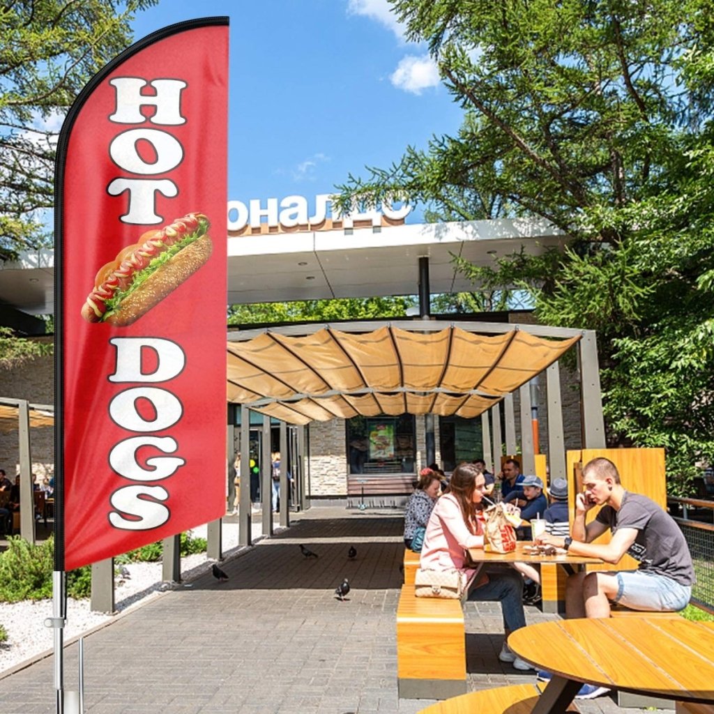 Hot Dog Flags - 11tf Hot Dogs Swooper Flag Food Restaurant Feather Flag Pole Kit - FSFlag