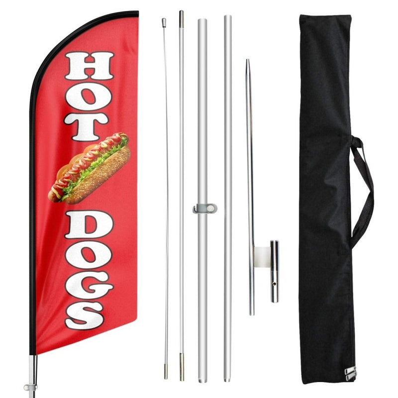 Hot Dog Flags - 11tf Hot Dogs Swooper Flag Food Restaurant Feather Flag Pole Kit - FSFlag