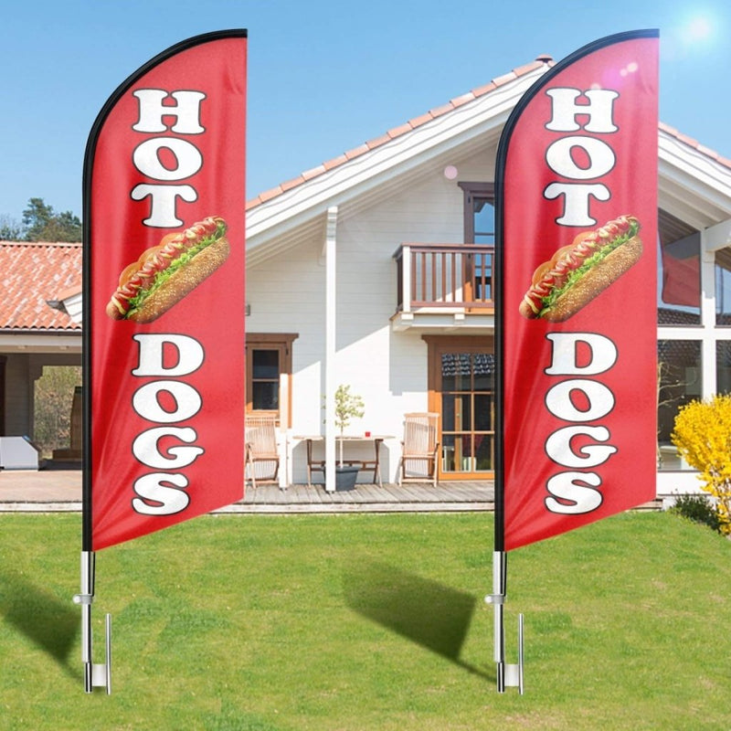Hot Dog Flags - 11tf Hot Dogs Swooper Flag Food Restaurant Feather Flag Pole Kit - FSFlag
