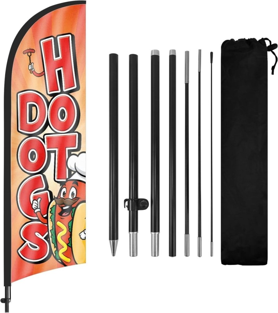 Hot Dogs Feather Flag Kit - 8ft Hot Dog Flags with Pole and Stake - FSFlag