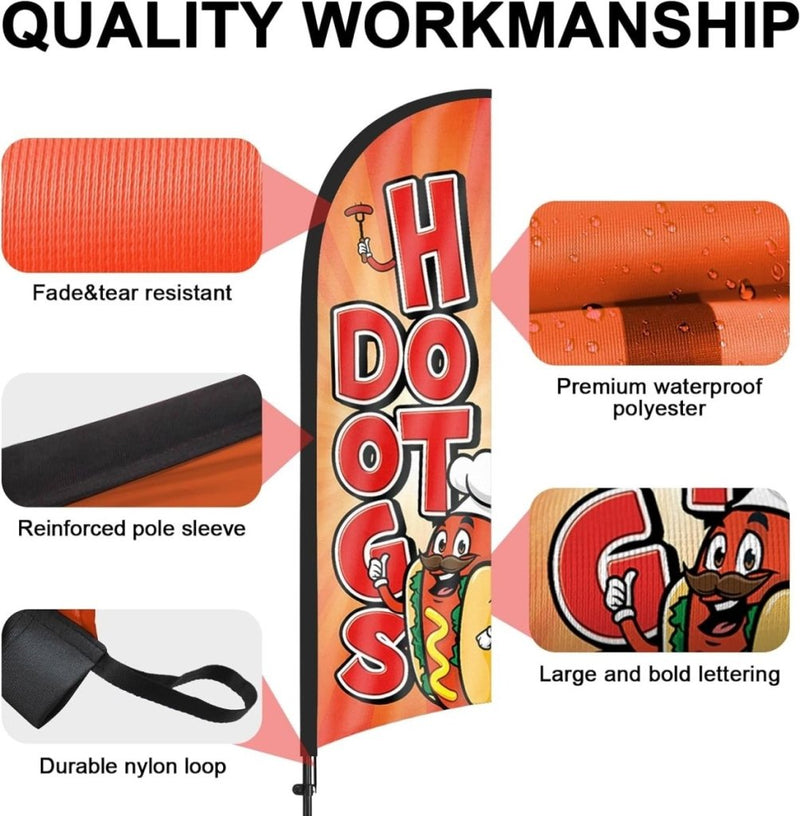 Hot Dogs Feather Flag Kit - 8ft Hot Dog Flags with Pole and Stake - FSFlag