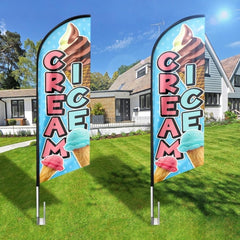Ice Cream Sign - 8ft Ice Cream Swooper Feather Flag for Ice Cream Business（Flagpole Not Included） - FSFlag