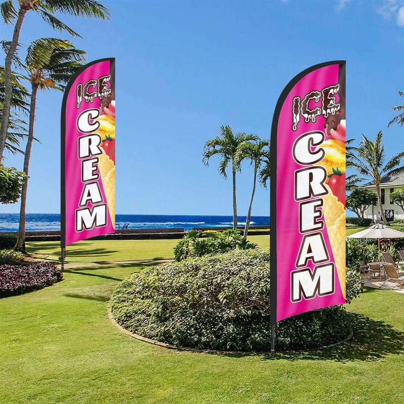 Ice Cream Sign - FSFLAG 8Ft Ice Cream Pink Feather Flag Set