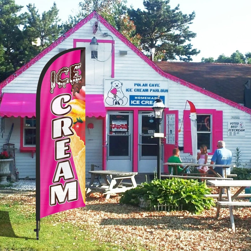 Ice Cream Sign - FSFLAG 8Ft Ice Cream Pink Feather Flag Set