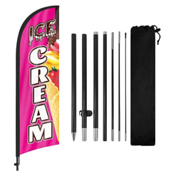 Ice Cream Sign - FSFLAG 8Ft Ice Cream Pink Feather Flag Set