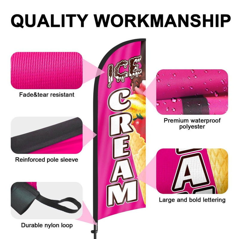 Ice Cream Sign - FSFLAG 8Ft Ice Cream Pink Feather Flag Set