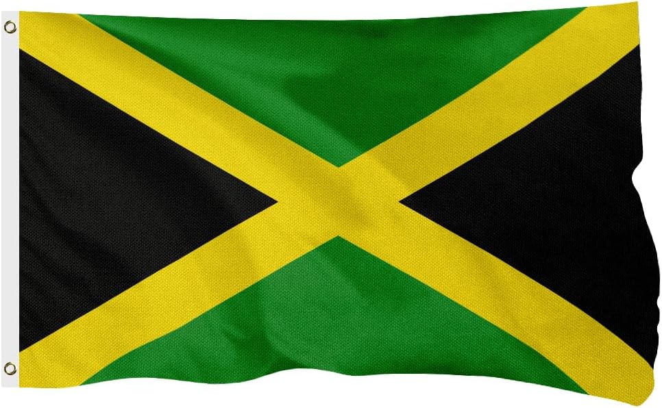 Jamaica Jamaican Flag for Outside, 400D Heavy Duty Polyester, Double - Sided Printing, Quadruple Stitched Fly Hem, Fade Resistant, 2 Brass Grommets