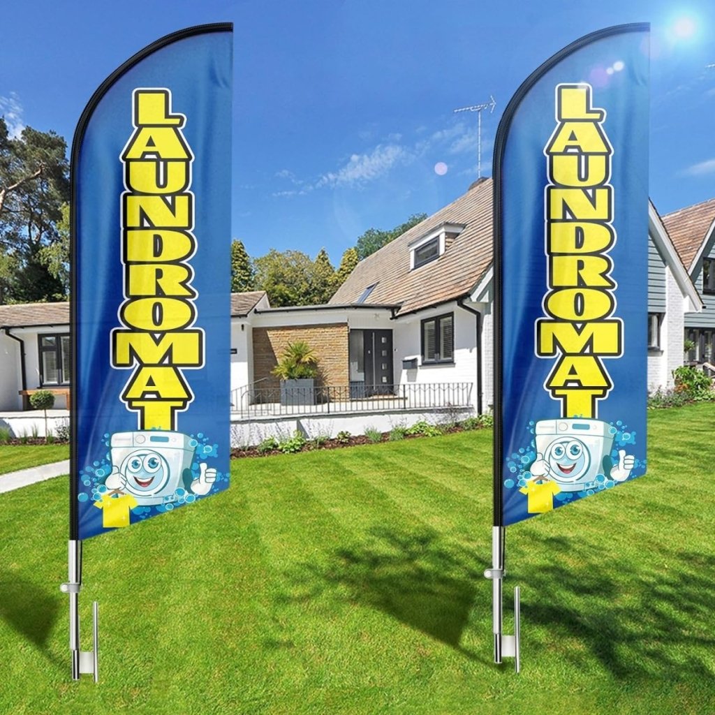 Laundromat Signs - 8ft Blue Laundromat Feather Flag for Laundromat Business（Flagpole Not Included） - FSFlag