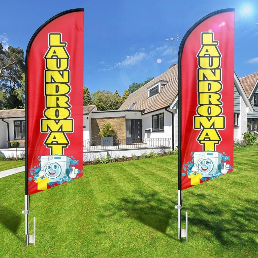 Laundromat Signs - 8ft Red Laundromat Feather Flag Pole Kit for Laundromat Business（Flagpole Not Included） - FSFlag