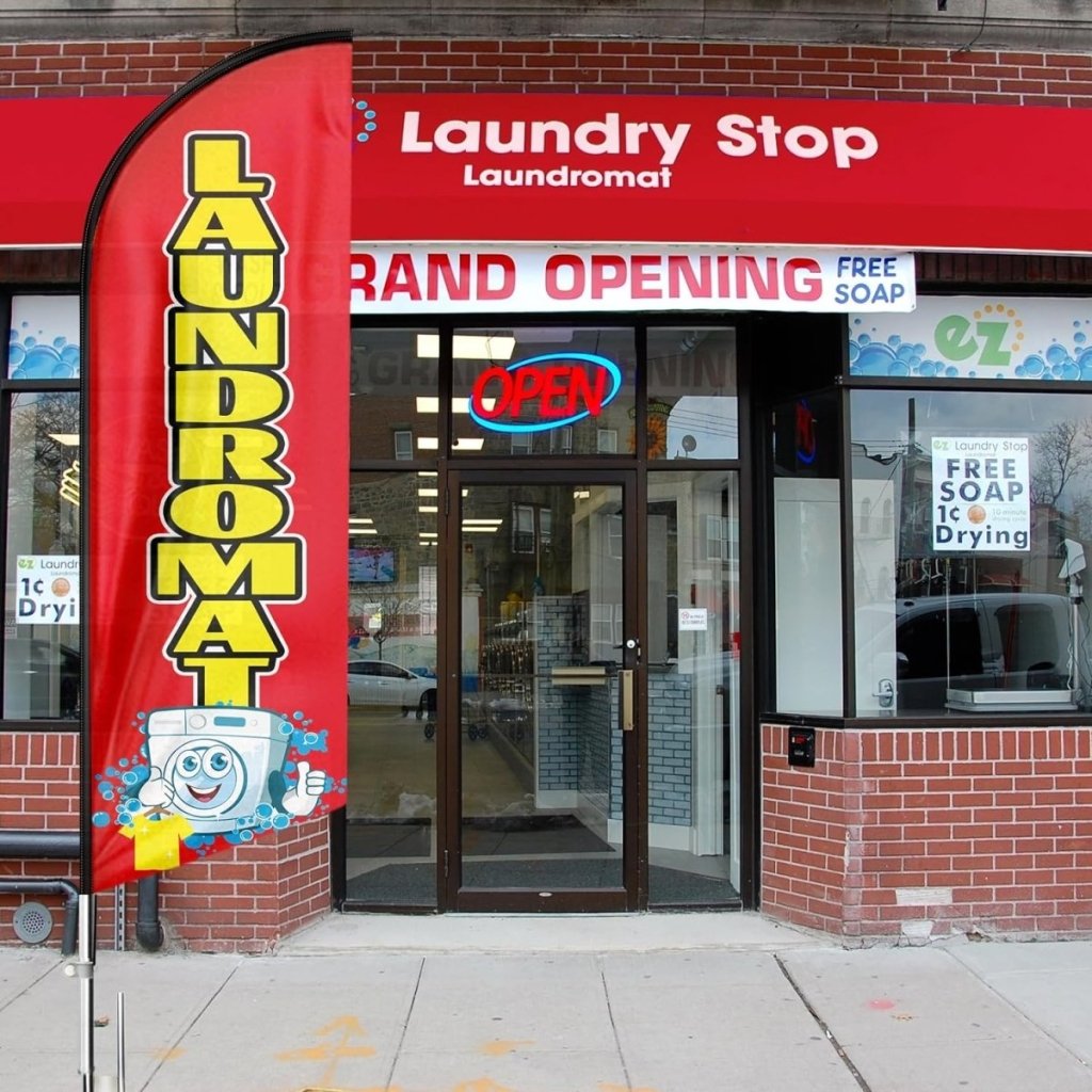 Laundromat Signs - 8ft Red Laundromat Feather Flag Pole Kit for Laundromat Business（Flagpole Not Included） - FSFlag
