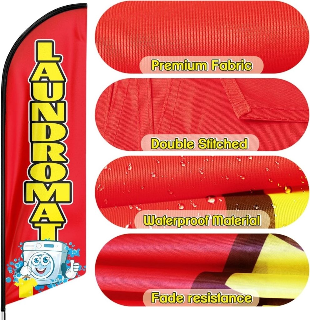 Laundromat Signs - 8ft Red Laundromat Feather Flag Pole Kit for Laundromat Business（Flagpole Not Included） - FSFlag