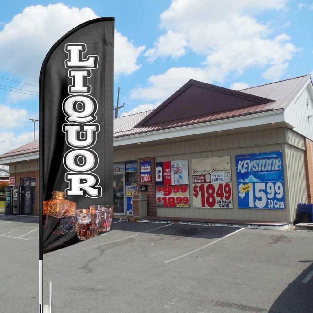 Liquor flags - 8ft Black Liquor Feather Flag（Flagpole Not Included） - FSFlag