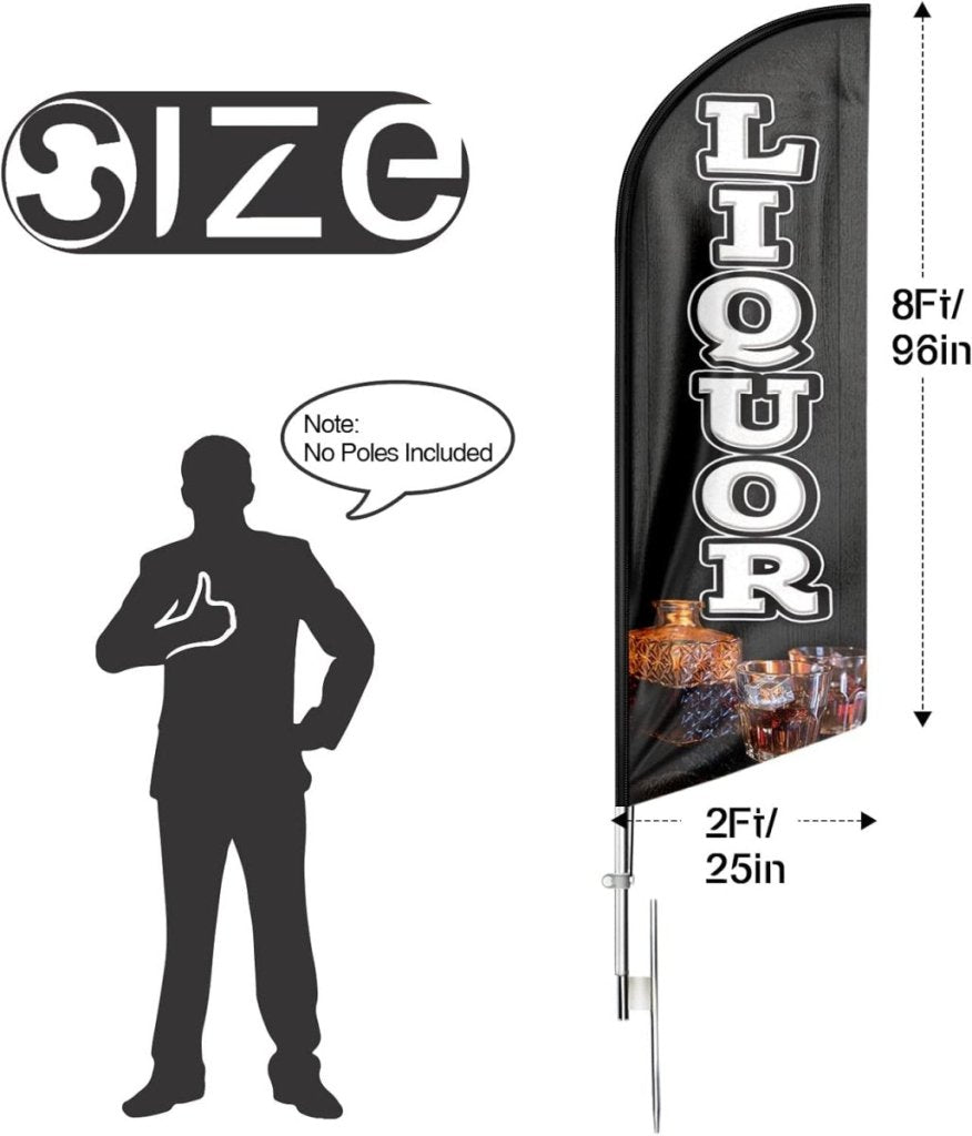 Liquor flags - 8ft Black Liquor Feather Flag（Flagpole Not Included） - FSFlag