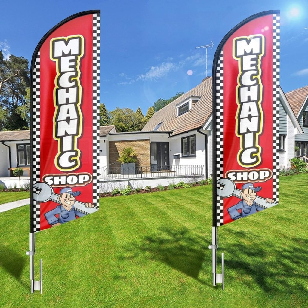 Mechanic FLAG - 11Ft Mechanic Shop Feather Flag Pole Kit with Ground Stake for mechanic shop for sale - FSFlag