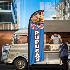 Mexican Food Banner - 8ft Ricas Pupusas Feather Flag Kit with Pole and Stake - FSFlag