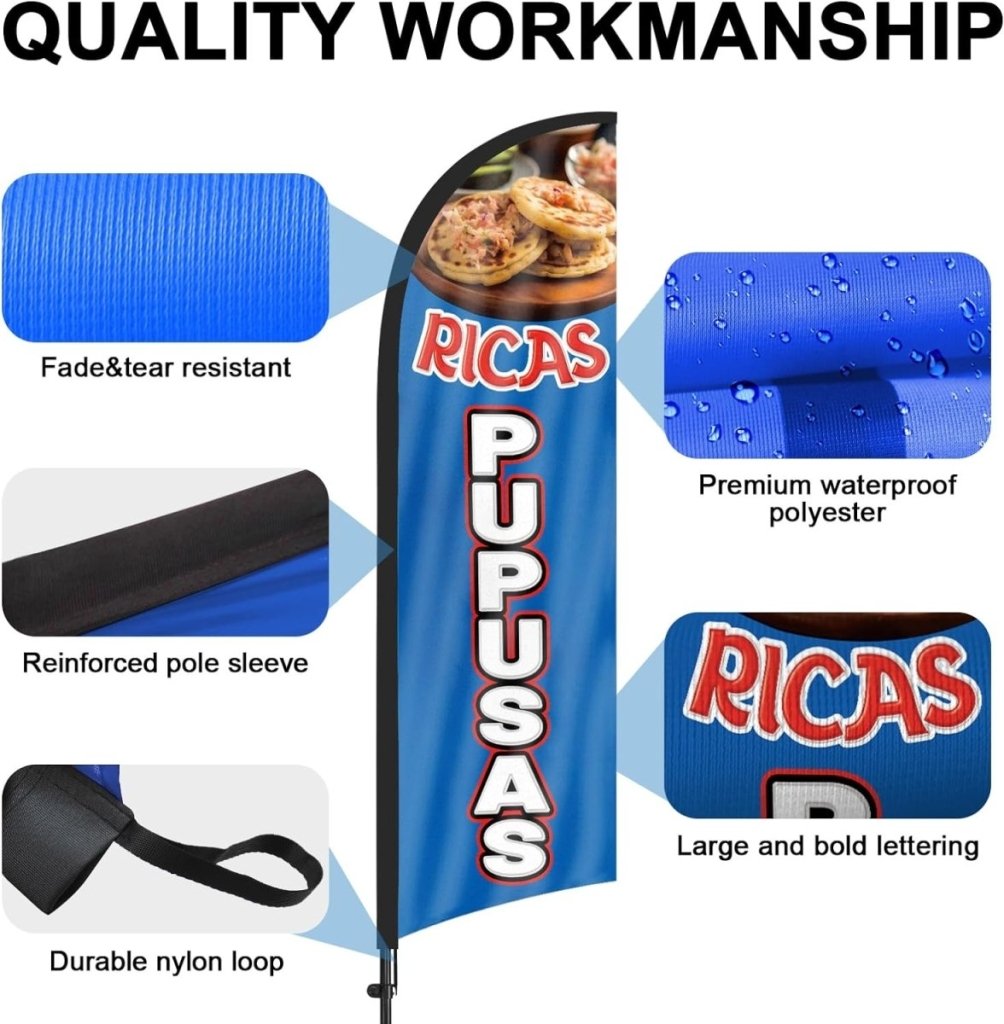Mexican Food Banner - 8ft Ricas Pupusas Feather Flag Kit with Pole and Stake - FSFlag