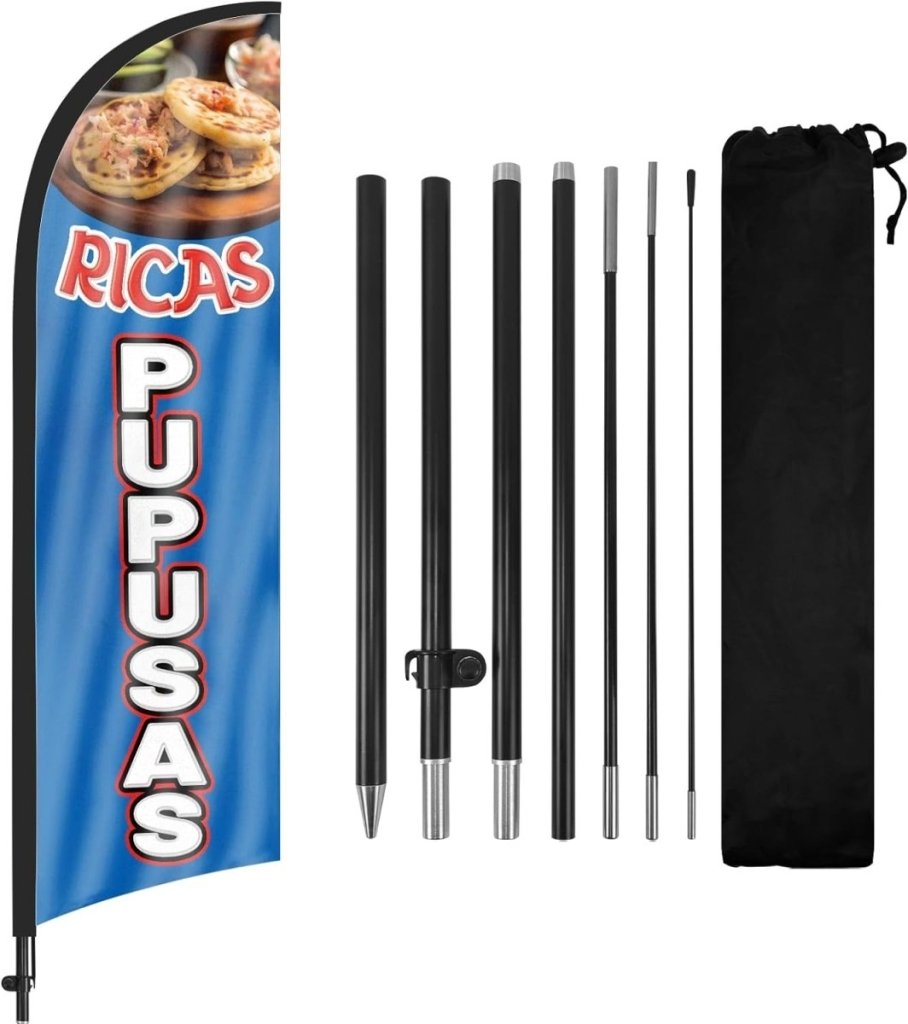 Mexican Food Banner - 8ft Ricas Pupusas Feather Flag Kit with Pole and Stake - FSFlag