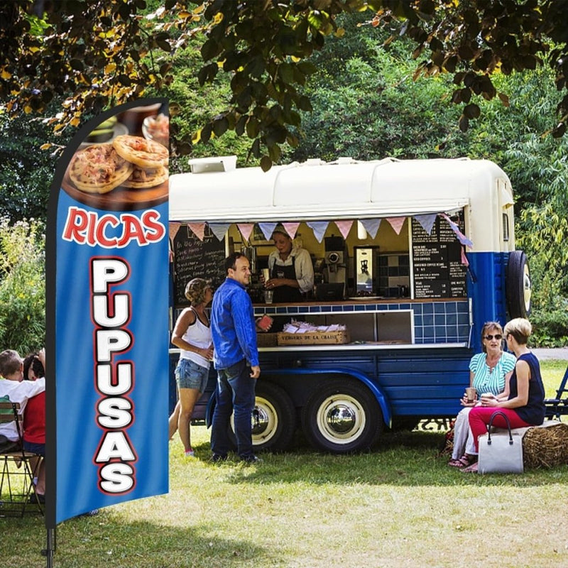 Mexican Food Banner - 8ft Ricas Pupusas Feather Flag Kit with Pole and Stake - FSFlag