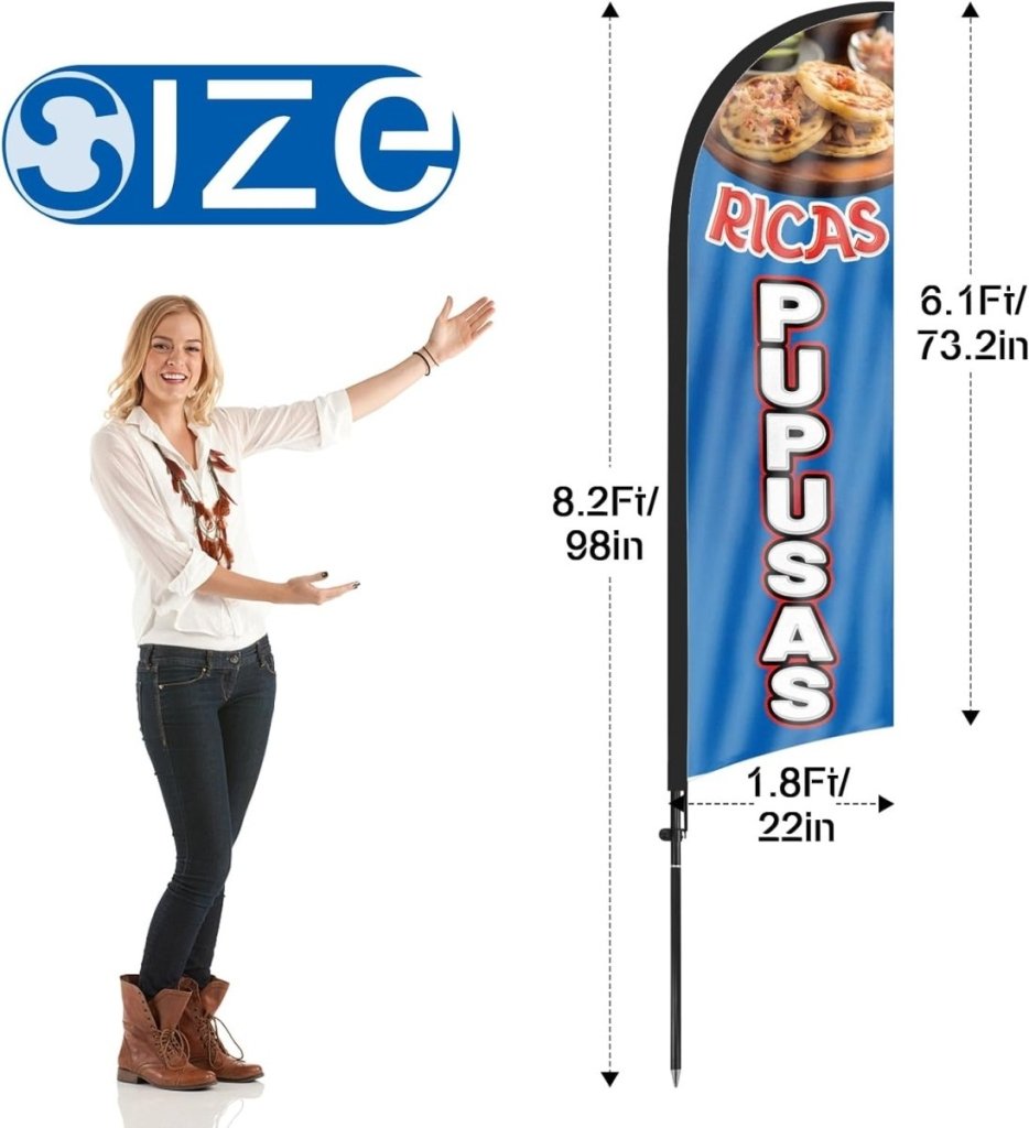 Mexican Food Banner - 8ft Ricas Pupusas Feather Flag Kit with Pole and Stake - FSFlag