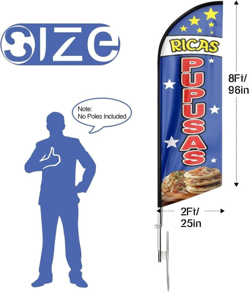 Mexican Food Banner - 8ft Ricas Pupusas Feather Flag!（Flagpole Not Included） - FSFlag