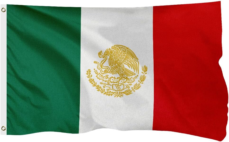 Mexico Mexican Golden Coat of Arms Flag for Outside, 400D Heavy Duty Polyester, Double - Sided Printing, Quadruple Stitched Fly Hem, Fade Resistant, 2 Brass Grommets