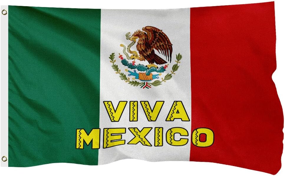 Mexico Mexican Viva Mexico Flag for Outside, 400D Heavy Duty Polyester, Double - Sided Printing, Quadruple Stitched Fly Hem, Fade Resistant, 2 Brass Grommets