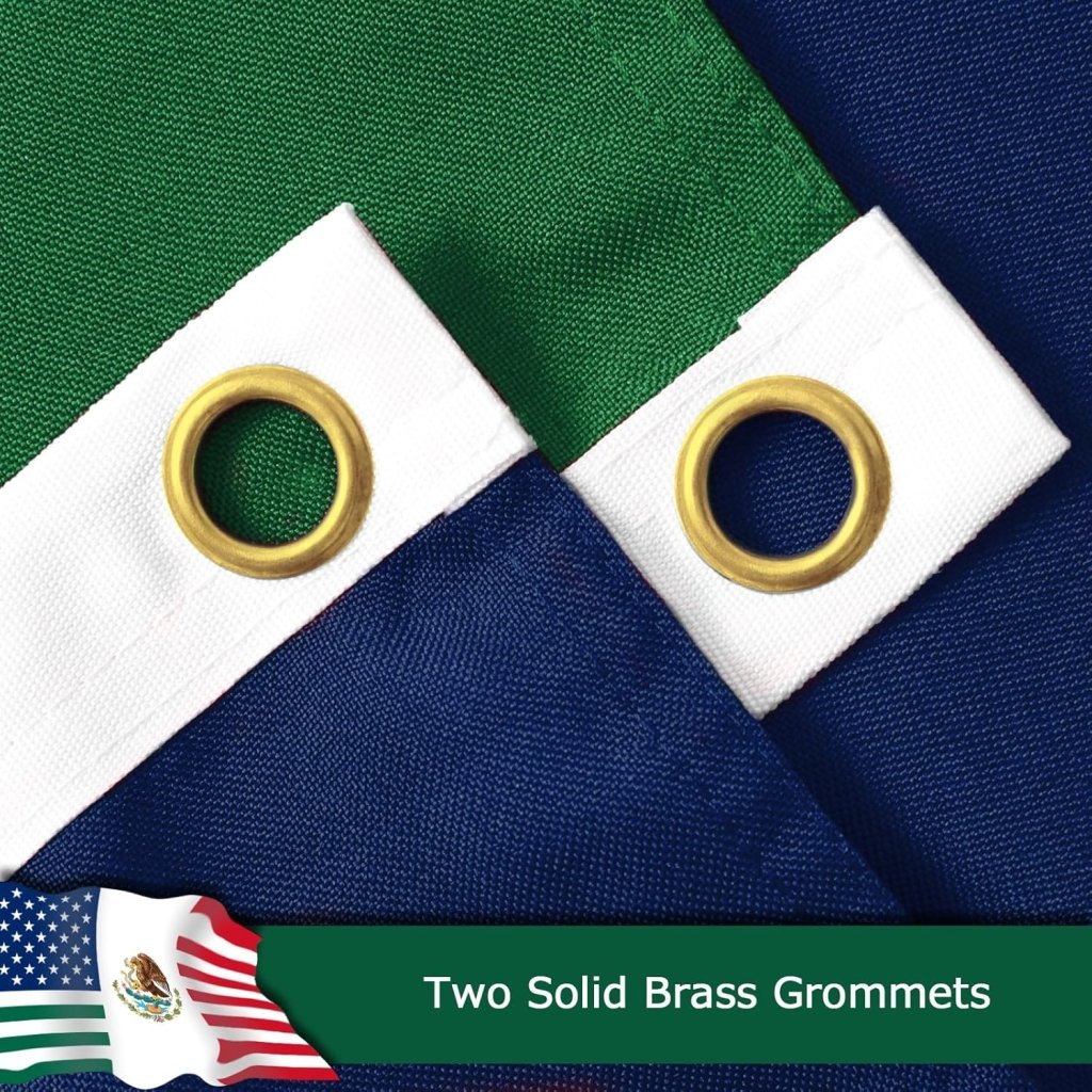 Mexico USA Friendship Flag for Outside, 400D Heavy Duty Polyester, Double - Sided Printing, Quadruple Stitched Fly Hem, Fade Resistant, 2 Brass Grommets