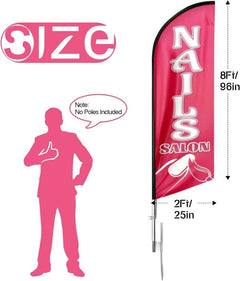 Nail Shop Sign - 8Ft Nails Salon Feather Flag for Nails Salon Business（Flagpole Not Included） - FSFlag