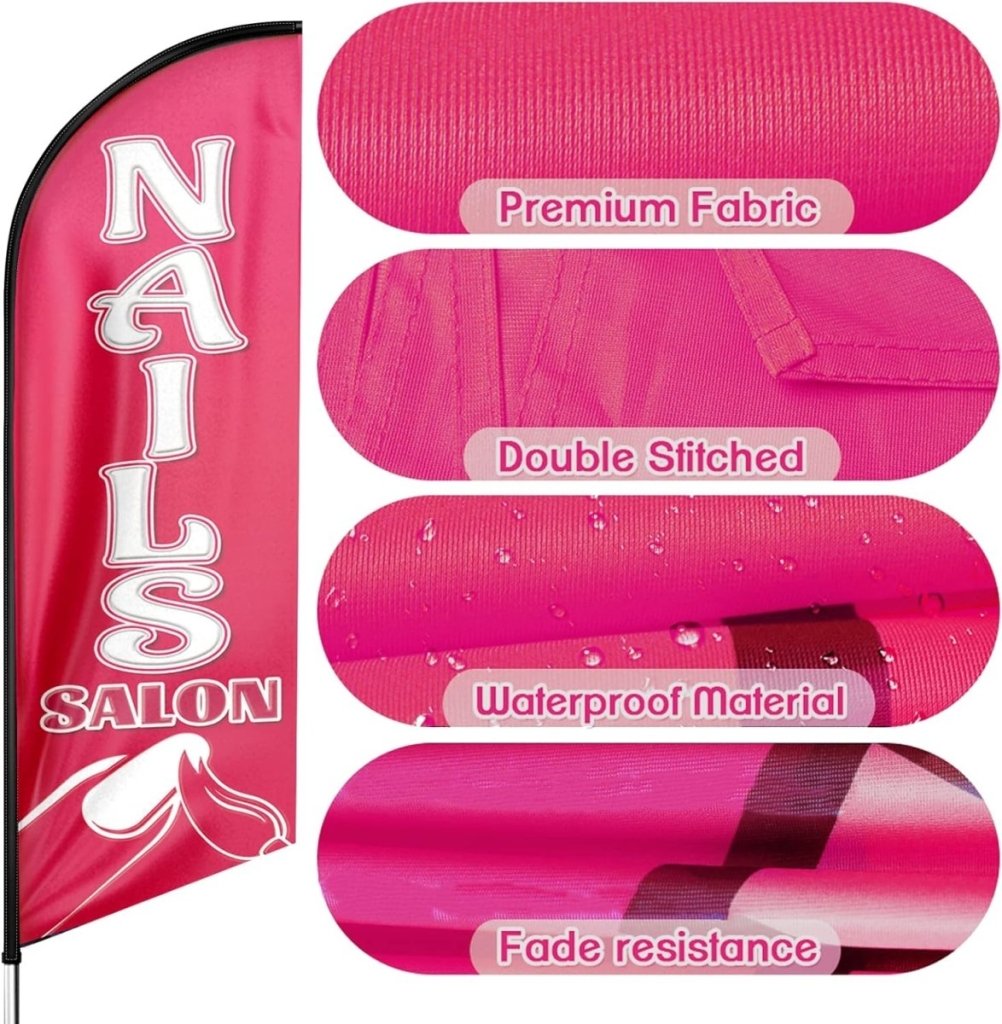 Nail Shop Sign - 8Ft Nails Salon Feather Flag for Nails Salon Business（Flagpole Not Included） - FSFlag