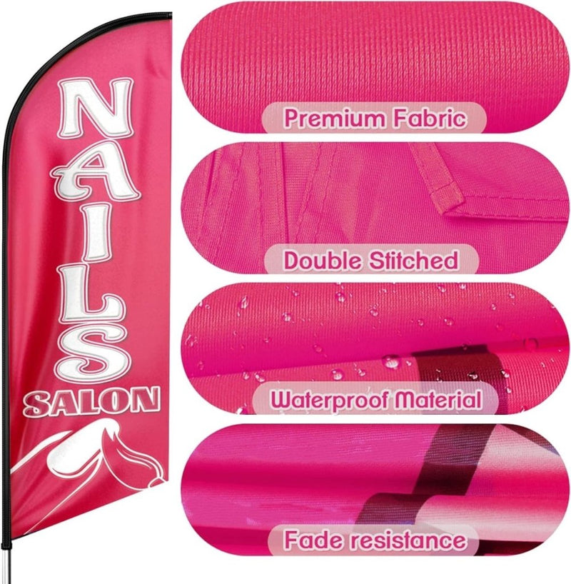 Nail Shop Sign - 8Ft Nails Salon Feather Flag for Nails Salon Business（Flagpole Not Included） - FSFlag