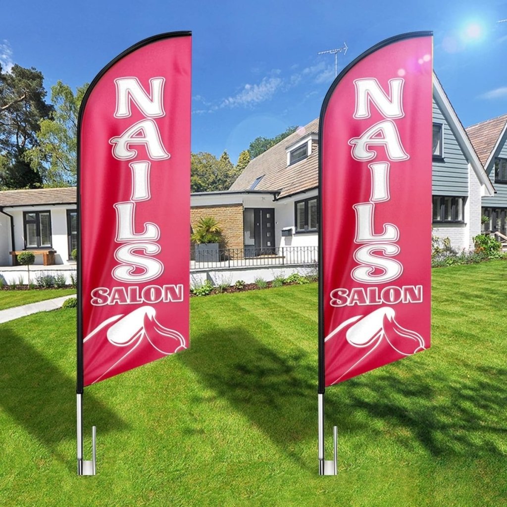 Nail Shop Sign - 8Ft Nails Salon Feather Flag for Nails Salon Business（Flagpole Not Included） - FSFlag